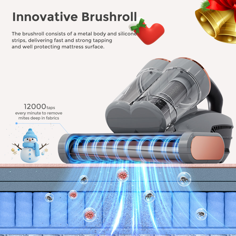 JIGOO S300 Pro Dvoukombkový Inteligentní Čistič Roztočů s Čidlem Roztočů 500W 13KPa Sání Inovativní Kovový Kartáč UV Světlo a Ultrazvuková Technologie Vícesměrový Ohřev 99,9% Odstranění Roztočů - Šedý