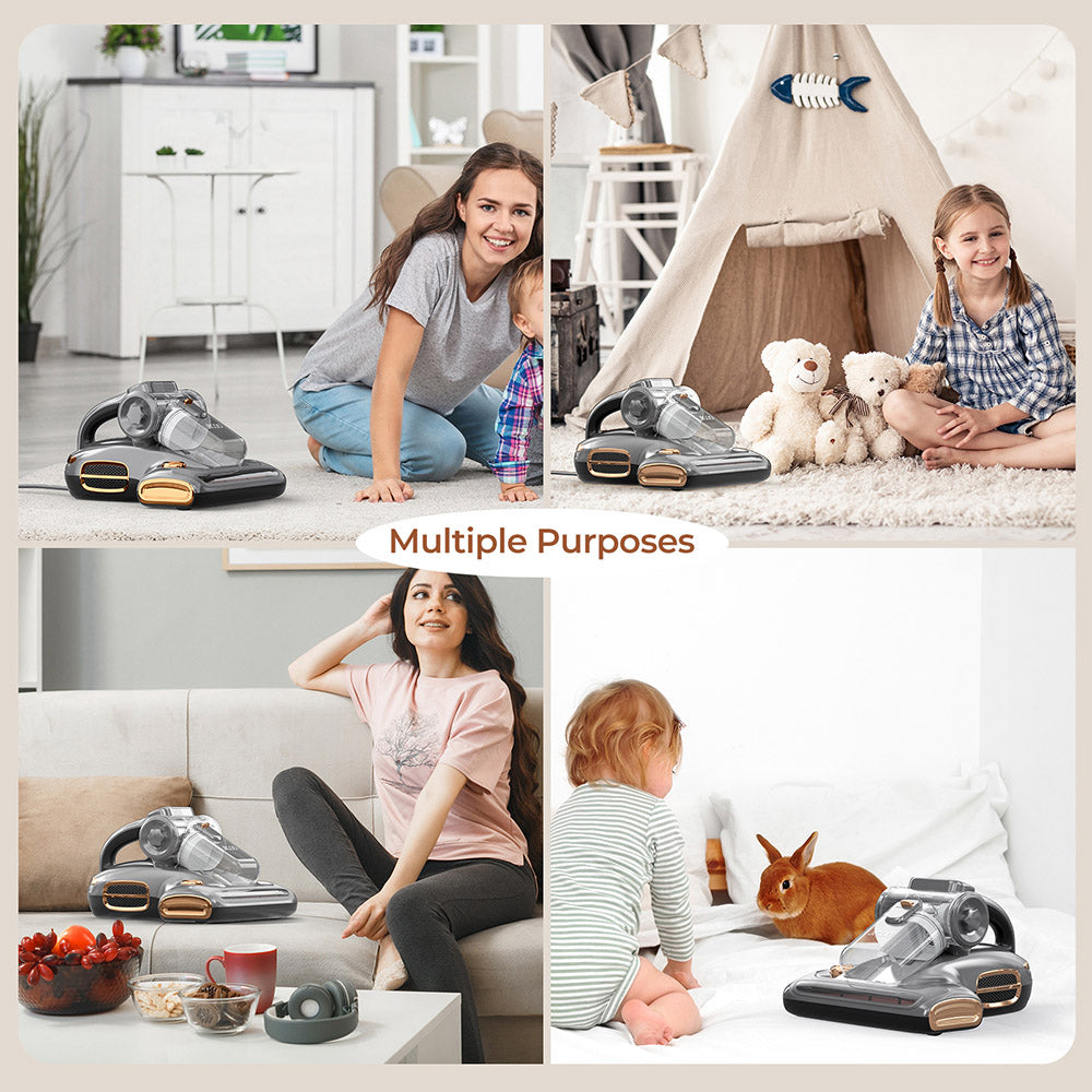 JIGOO T600 Dvou-Cup Inteligentní Vysavač na Roztoče s Aroma-Difuzérem, 700W 15KPa Sání, Senzor Roztočů, UV Světlo, Ultrazvuková Technologie, Odstranění 99,99% Roztočů, Zástrčka EU - Šedá