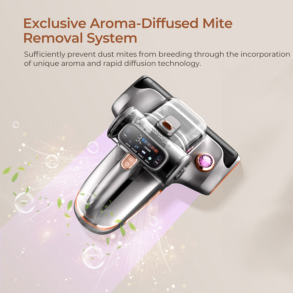 JIGOO T600 Dvou-Cup Inteligentní Vysavač na Roztoče s Aroma-Difuzérem, 700W 15KPa Sání, Senzor Roztočů, UV Světlo, Ultrazvuková Technologie, Odstranění 99,99% Roztočů, Zástrčka EU - Šedá