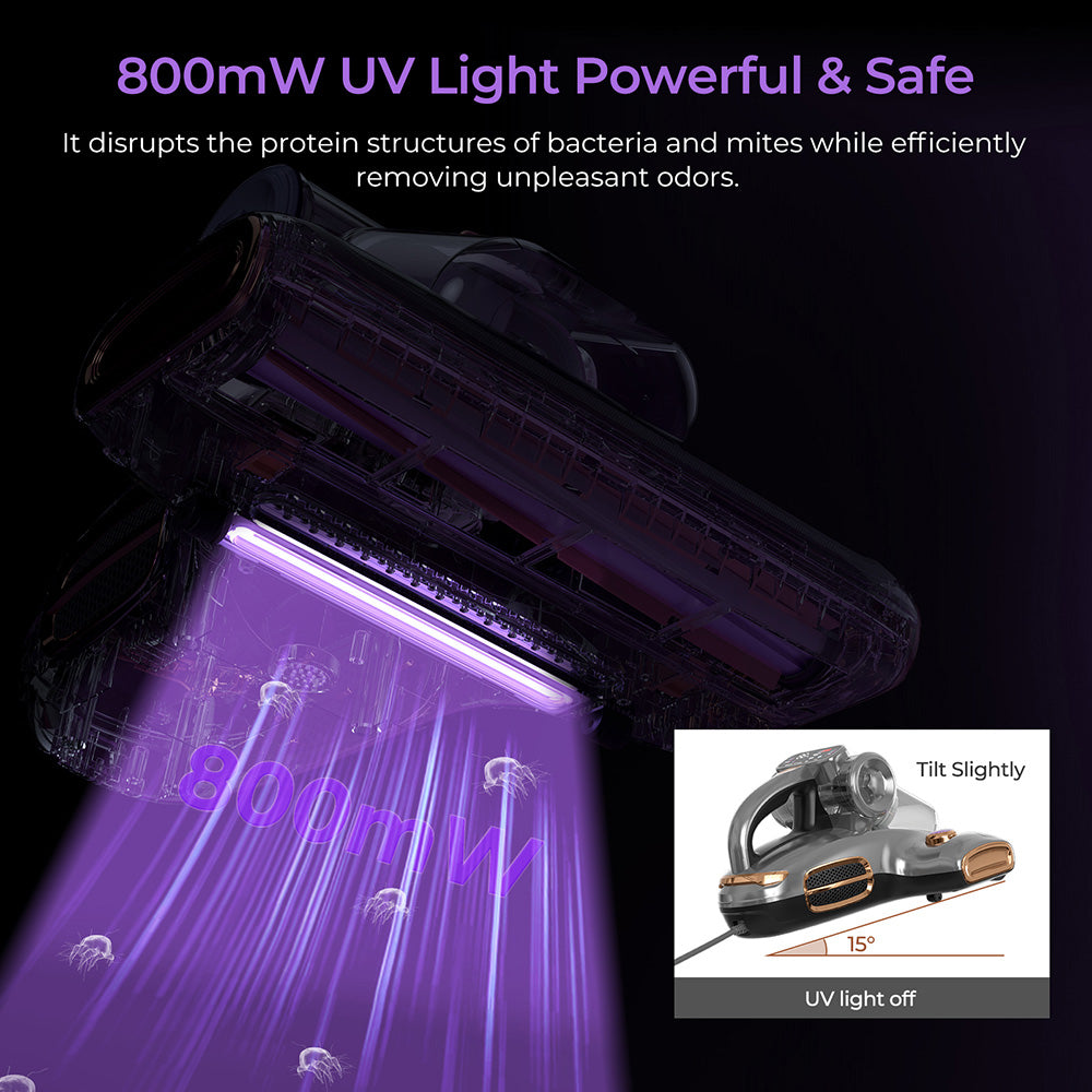 JIGOO T600 Dvou-Cup Inteligentní Vysavač na Roztoče s Aroma-Difuzérem, 700W 15KPa Sání, Senzor Roztočů, UV Světlo, Ultrazvuková Technologie, Odstranění 99,99% Roztočů, Zástrčka EU - Šedá