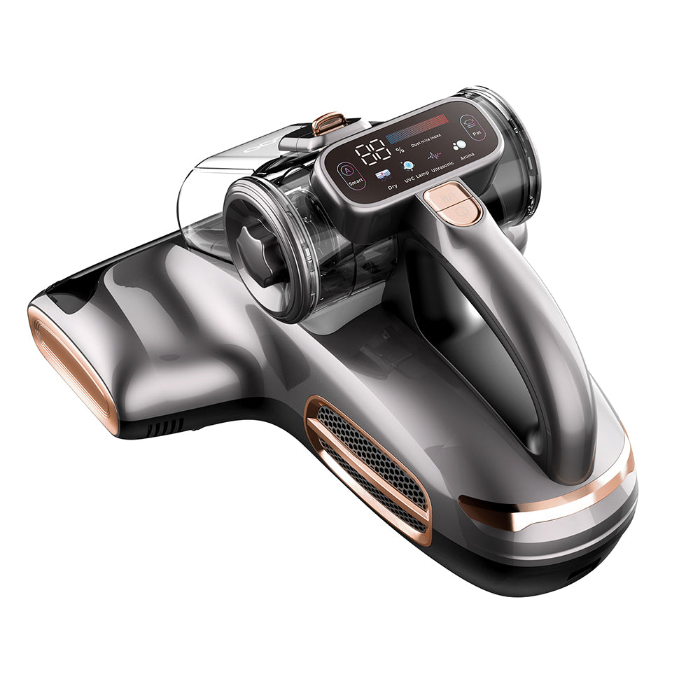 JIGOO T600 Dual-Cup Smart Bed Vacuum Cleaner for Mattress with UV Light, 700W 15KPa Suction,  Ultrasonic Tech, 99.99% Mites Removal, Handheld Vacuum Cleaner for Bed, Sofa - Grey