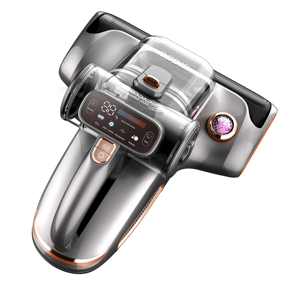 JIGOO T600 Dual-Cup Smart Bed Vacuum Cleaner for Mattress with UV Light, 700W 15KPa Suction,  Ultrasonic Tech, 99.99% Mites Removal, Handheld Vacuum Cleaner for Bed, Sofa - Grey