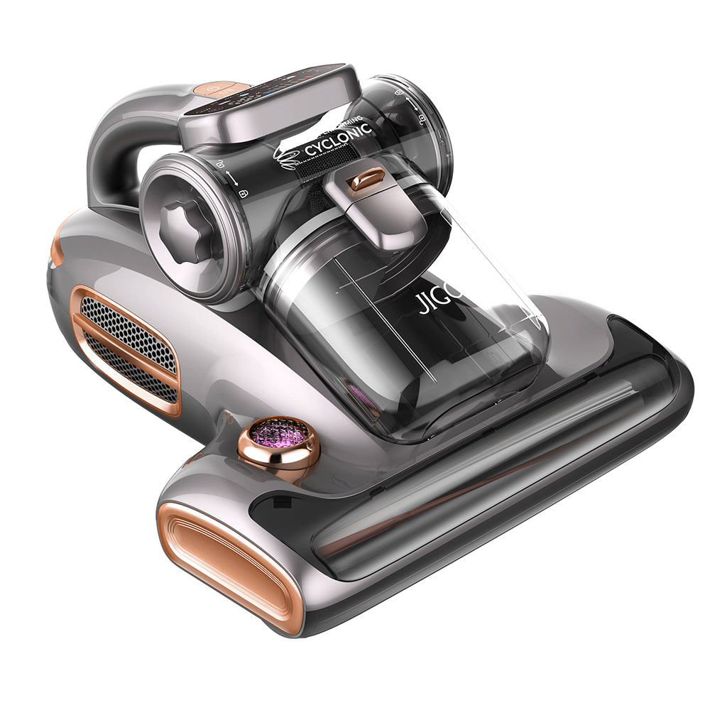 JIGOO T600 Dual-Cup Smart Bed Vacuum Cleaner for Mattress with UV Light, 700W 15KPa Suction,  Ultrasonic Tech, 99.99% Mites Removal, Handheld Vacuum Cleaner for Bed, Sofa - Grey