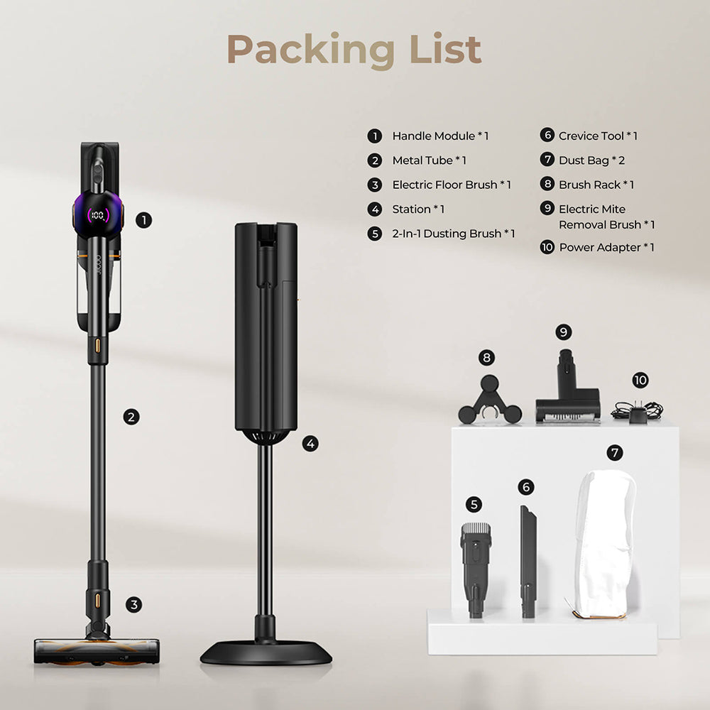 Bezdrátový vysavač JIGOO V700 se sací stanicí 2,5 l, automatické vyprazdňování prachu, sací výkon 33 kPa, kartáč proti zamotání, dvojité LED osvětlení, doba provozu až 55 minut, ideální na tvrdé podlahy, koberce a domácí mazlíčky