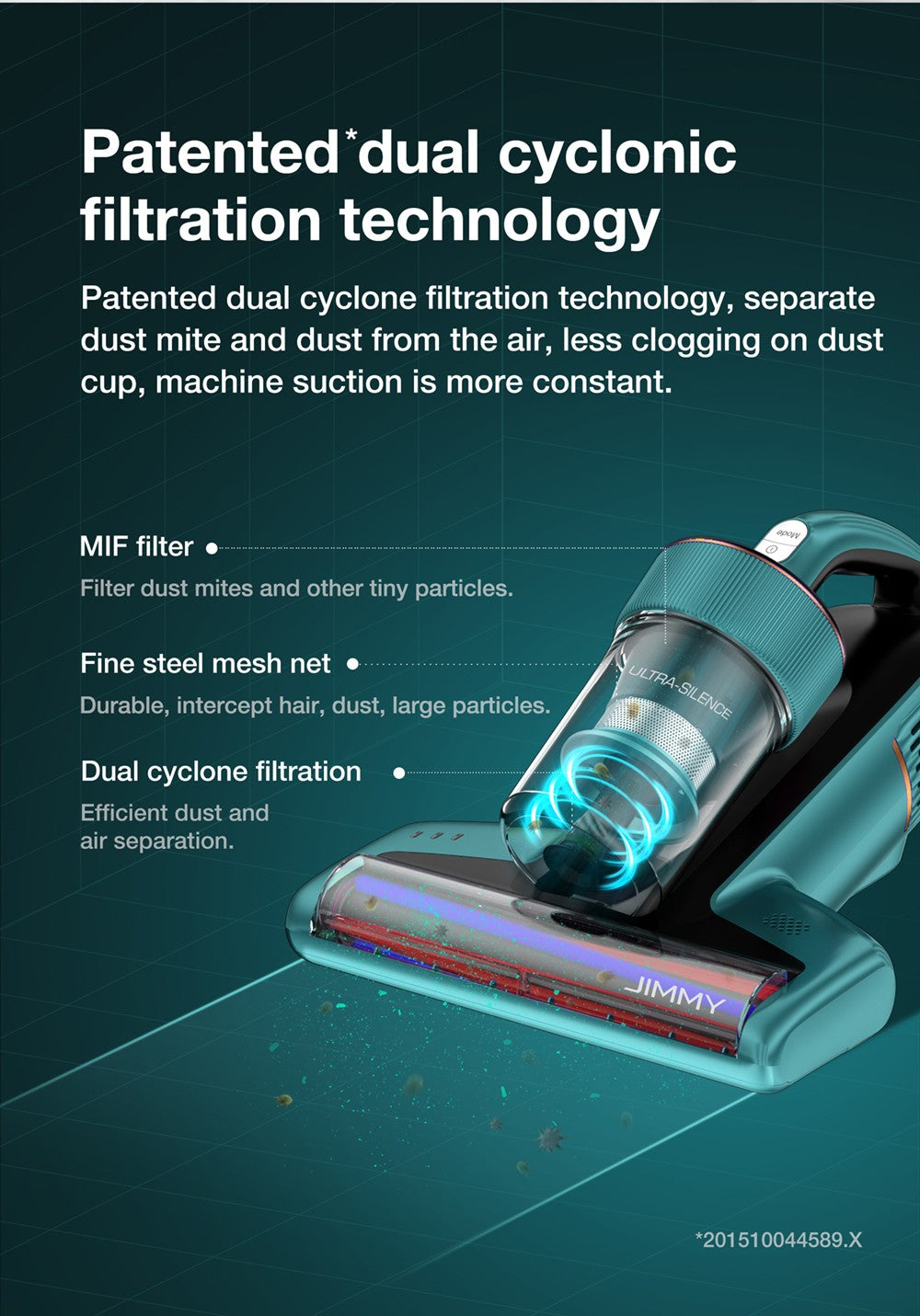 Ruční vysavač proti roztočům Jimmy BX6 600 W, rozšířený sací otvor 240 mm, UV lampa a ultrazvuková technologie - modrý