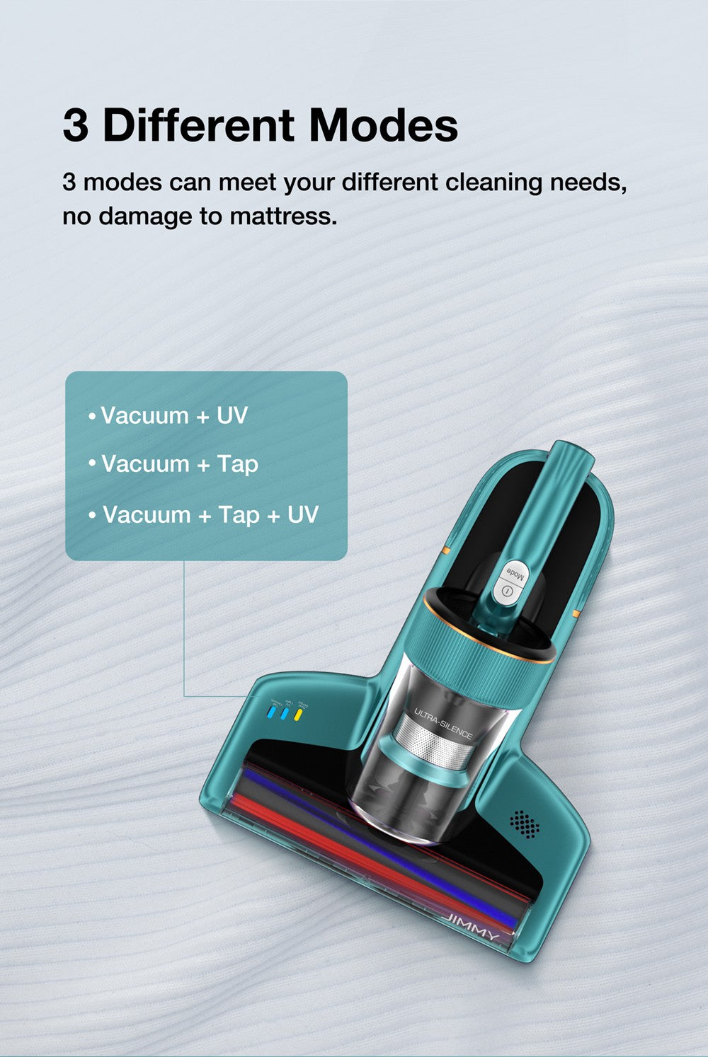 Ruční vysavač proti roztočům Jimmy BX6 600 W, rozšířený sací otvor 240 mm, UV lampa a ultrazvuková technologie - modrý