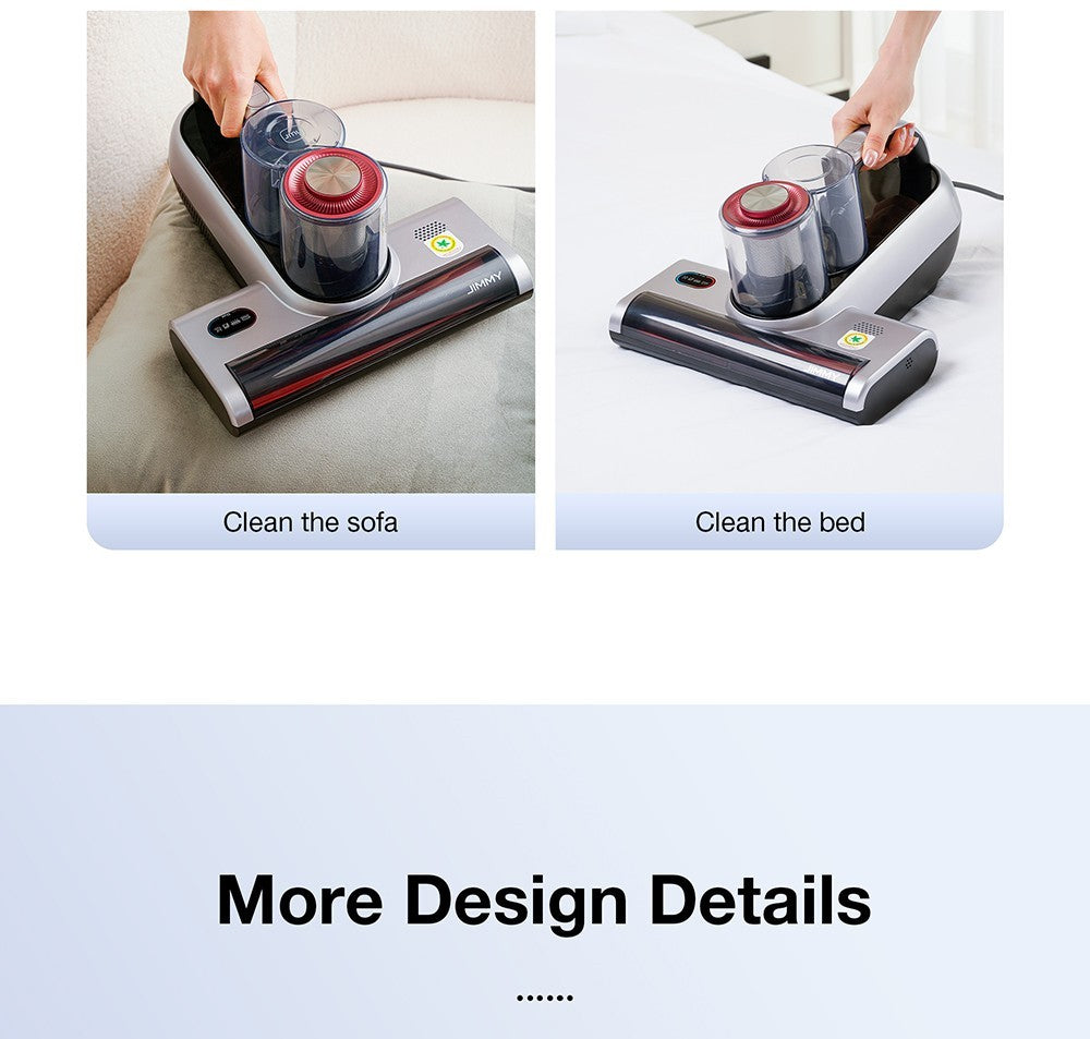 Vysavač JIMMY BX6 Pro s dvojitým kelímkem proti roztočům, sací otvor 245 mm, nádoba na prach o objemu 0,5 l, chytrý senzor prachu, funkce UV sterilizace, ultrazvuk, LED displej