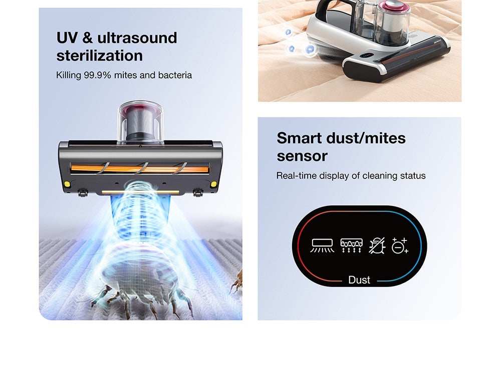 Vysavač JIMMY BX6 Pro s dvojitým kelímkem proti roztočům, sací otvor 245 mm, nádoba na prach o objemu 0,5 l, chytrý senzor prachu, funkce UV sterilizace, ultrazvuk, LED displej