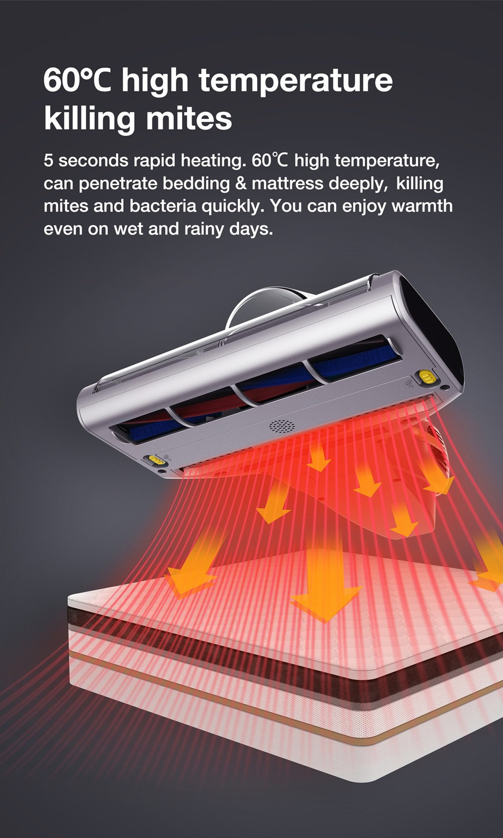 Vysavač JIMMY BX7 Pro proti roztočům, výkonný motor 700 W, UV-C sterilizace, ničí 99,99 % bakterií, konstantní vysoká teplota 60 stupňů Celsia, inteligentní rozpoznávání prachu, 3 režimy, LED displej pro postel, zvířecí chlupy, pohovku, oblečení - šedý