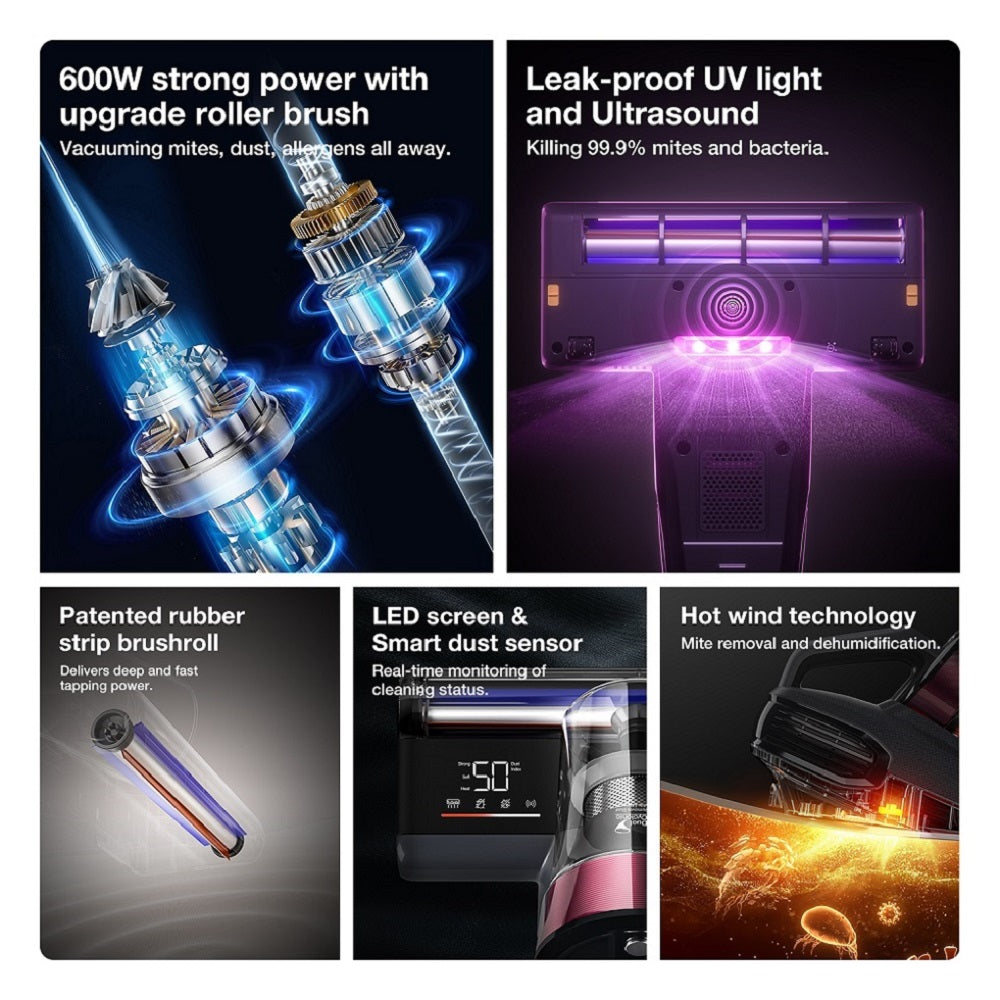 Vysavač na matrace JIMMY BX8, s UV světlem, výkonným sacím výkonem 600 W, ultrazvukem, technologií horkého vzduchu, LED obrazovkou a inteligentním senzorem prachu, šedý