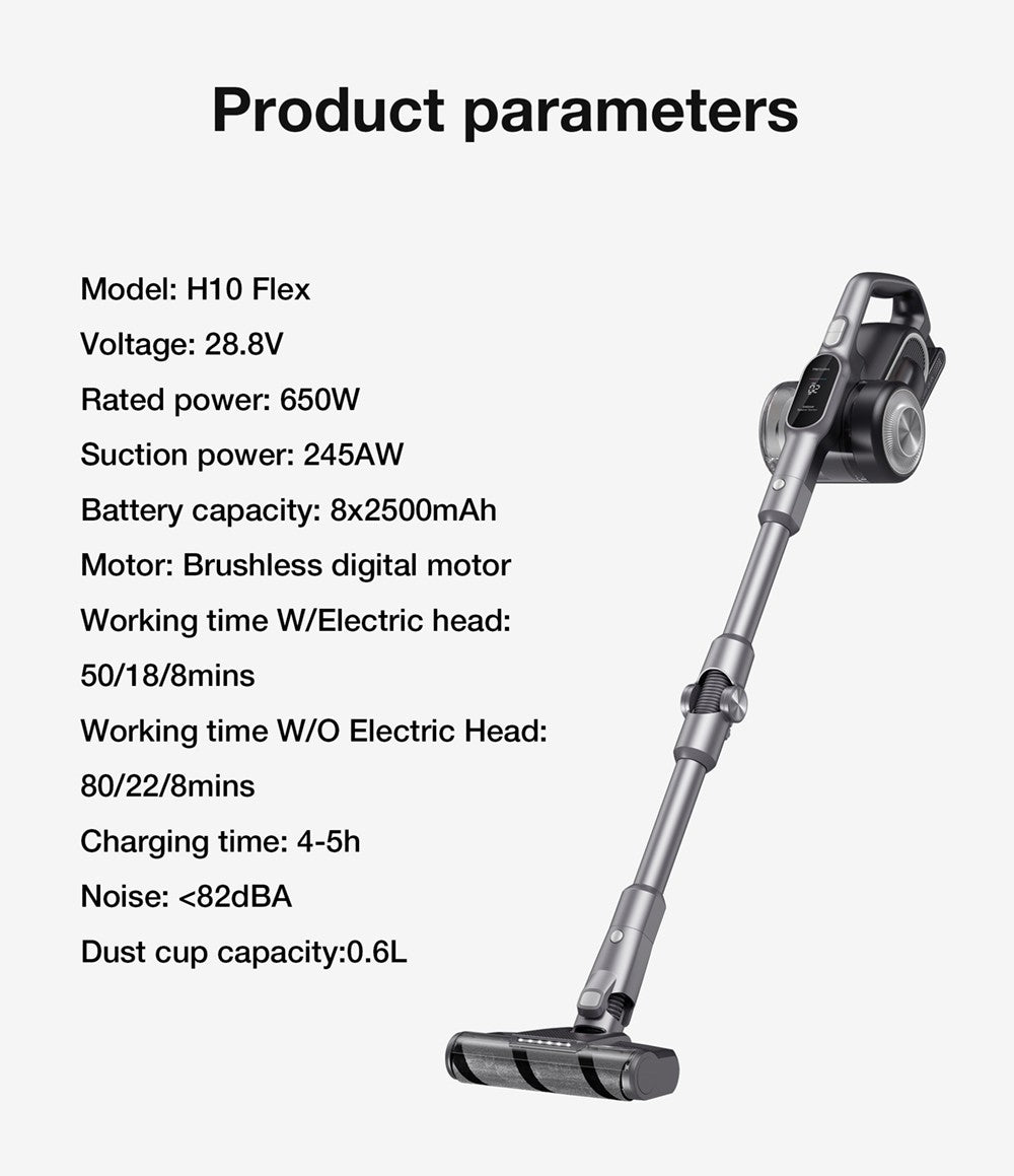 Ruční bezdrátový vysavač JIMMY H10 Flex, sací výkon 245 W, 4 režimy čištění, nádoba na prach 0,6 l, baterie 2500 mAh