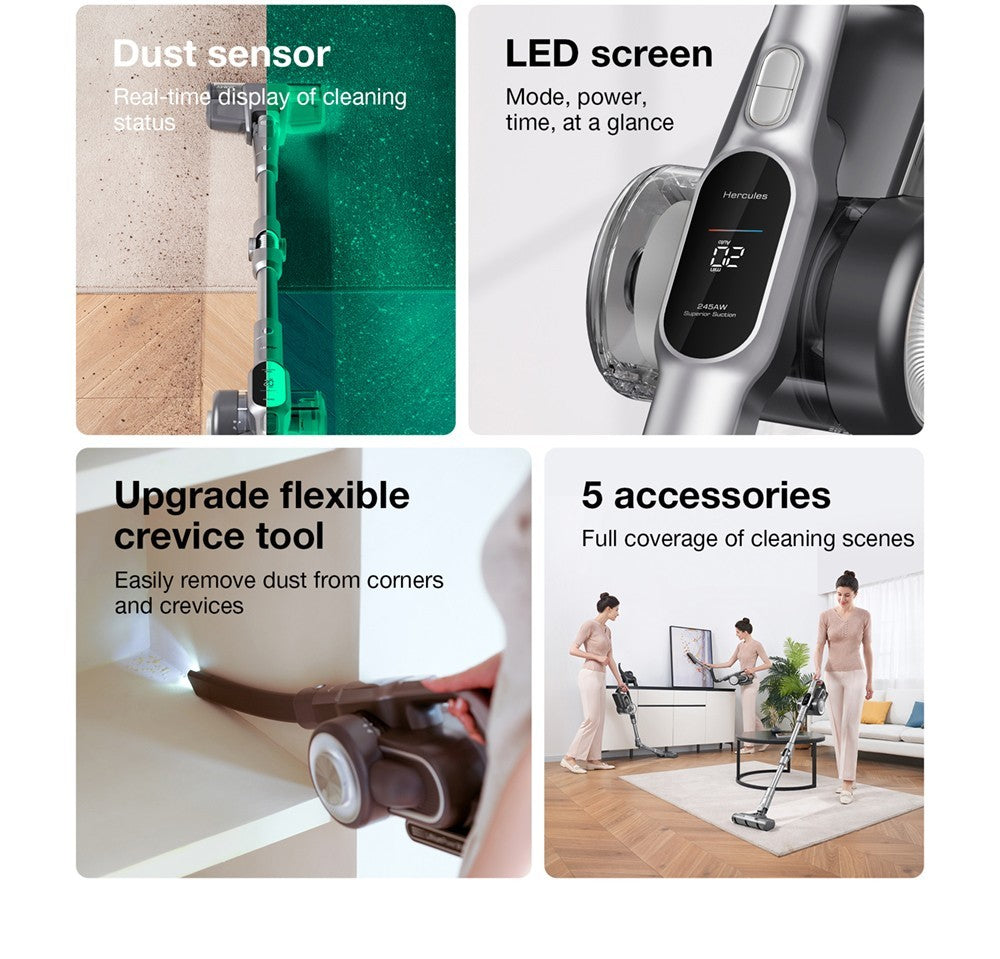 Ruční bezdrátový vysavač JIMMY H10 Flex, sací výkon 245 W, 4 režimy čištění, nádoba na prach 0,6 l, baterie 2500 mAh