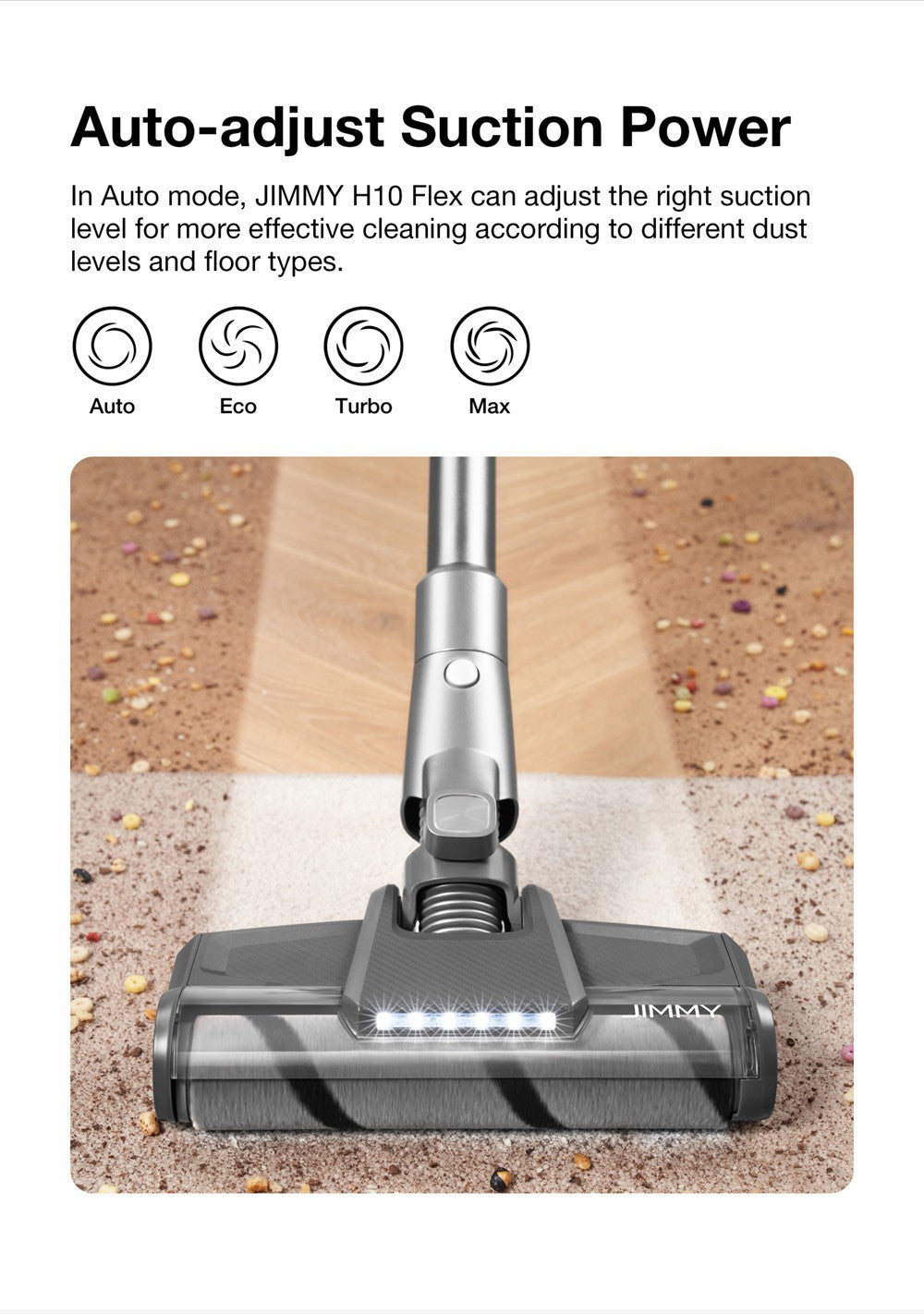 Ruční bezdrátový vysavač JIMMY H10 Flex, sací výkon 245 W, 4 režimy čištění, nádoba na prach 0,6 l, baterie 2500 mAh