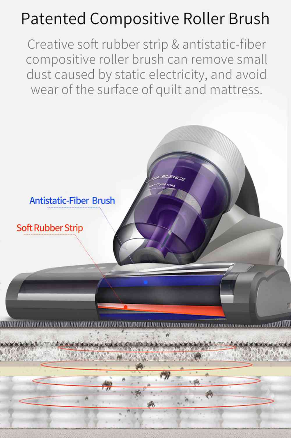 JIMMY JV35 Vysavač proti roztočům UV akaricid 700 W Výkon 14 kPa Silné sací výkon Mezinárodní verze - šedý