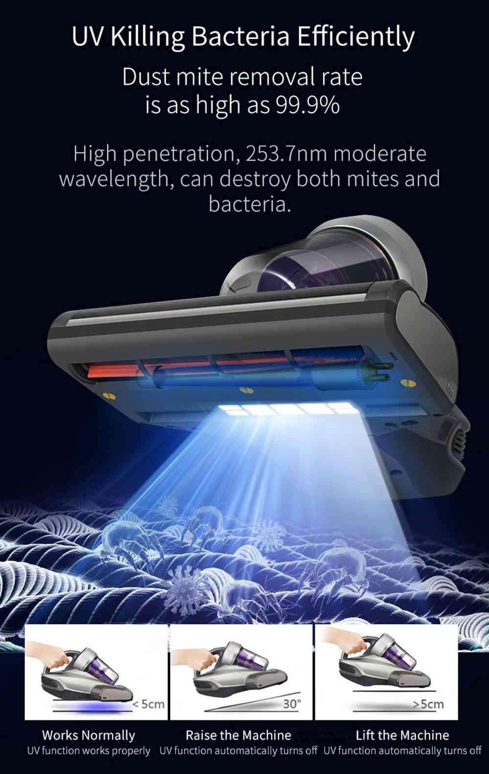 JIMMY JV35 Vysavač proti roztočům UV akaricid 700 W Výkon 14 kPa Silné sací výkon Mezinárodní verze - šedý