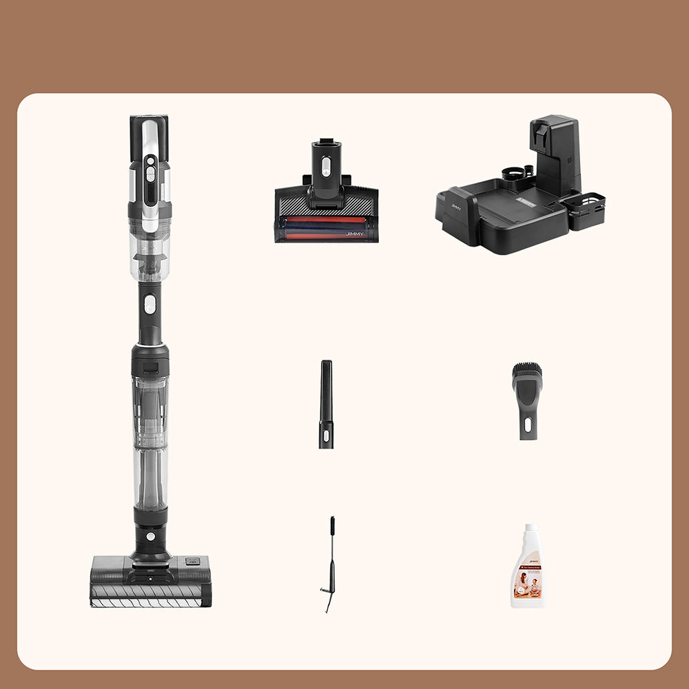 JIMMY PW11 Pro 4v1 bezdrátový vysavač a myčka, silný výkon 460 W, dvojité čištění, rychlé schnutí horkým vzduchem, LED obrazovka, rozkládací provedení 180°, dva válcové kartáče, na tvrdé podlahy, zvířecí chlupy, stříbrnočerná barva