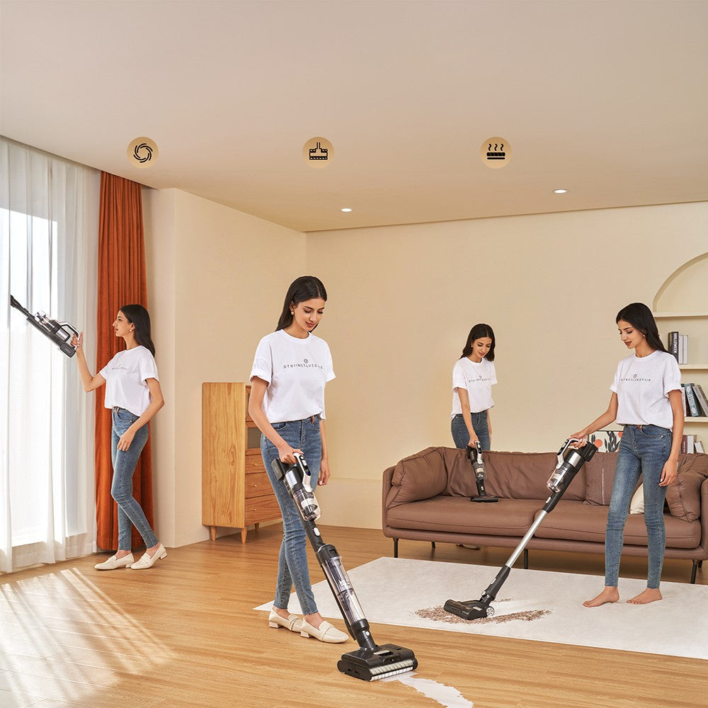 JIMMY PW11 Pro Max 5v1 bezdrátový vysavač a myčka, silný výkon 460 W, dvojité čištění, rychlé schnutí horkým vzduchem, LED obrazovka, rozkládací provedení 180°, dva válcové kartáče, pro tvrdé podlahy, zvířecí chlupy a celý dům, stříbrnočerná barva