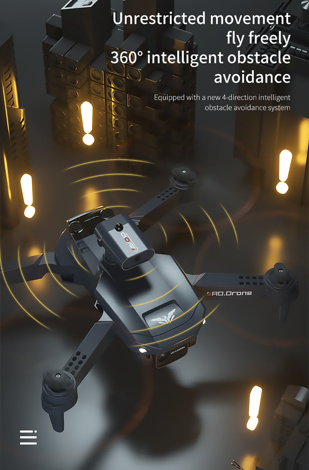 Skládací RC dron JJRC H106 s funkcí vyhýbání se překážkám ve všech směrech, kvadrokoptéra se dvěma kamerami - oranžová