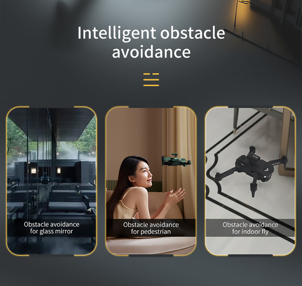 Skládací RC dron JJRC H106 s funkcí vyhýbání se překážkám ve všech směrech, kvadrokoptéra se dvěma kamerami - oranžová