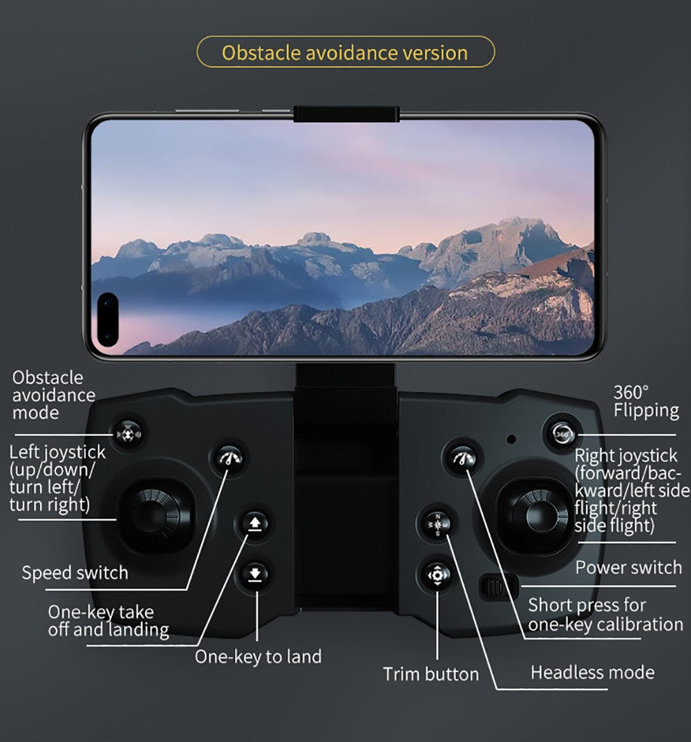 Skládací RC dron JJRC H106 s funkcí vyhýbání se překážkám ve všech směrech, kvadrokoptéra se dvěma kamerami - oranžová