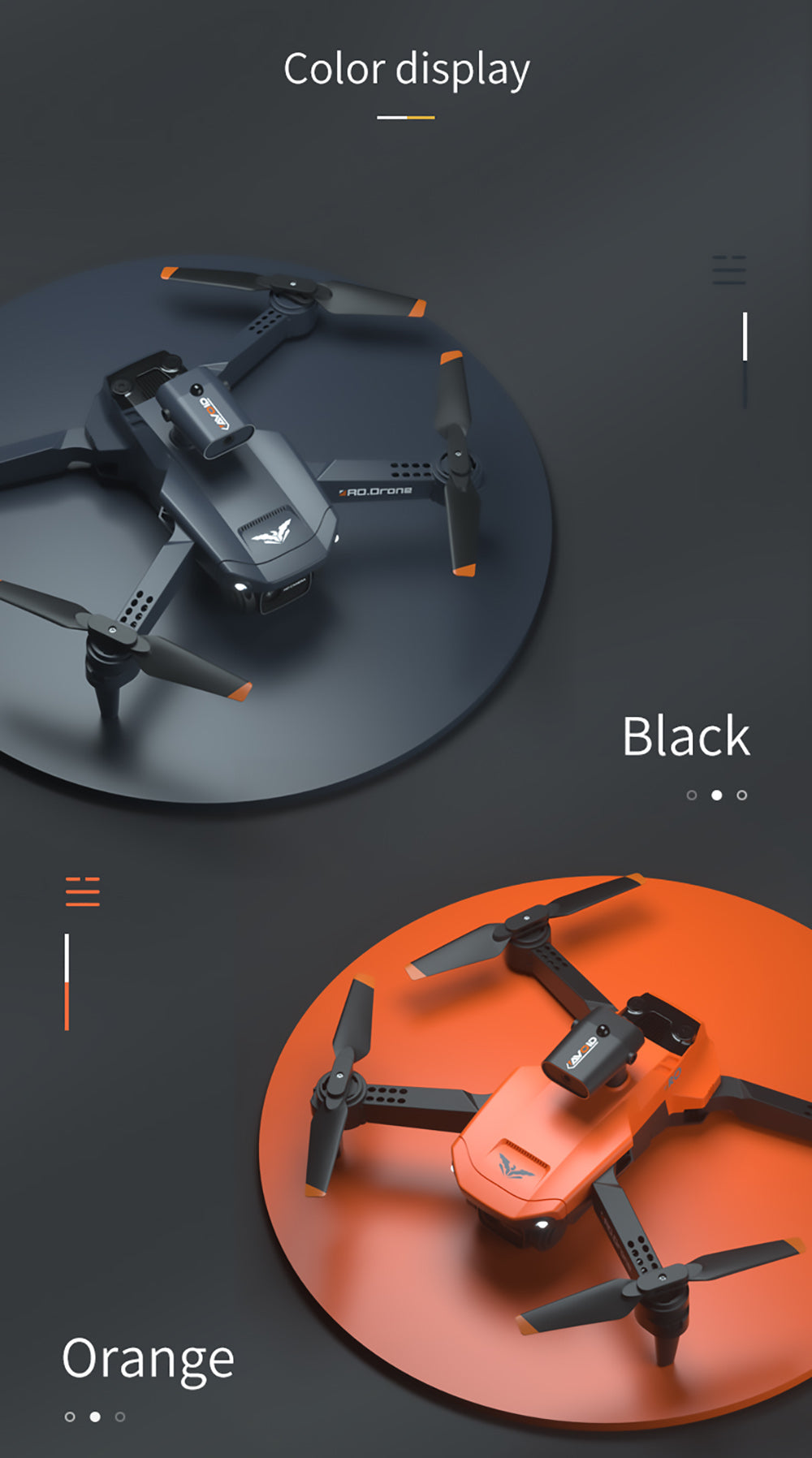 Skládací RC dron JJRC H106 s funkcí vyhýbání se překážkám ve všech směrech, kvadrokoptéra se dvěma kamerami - oranžová