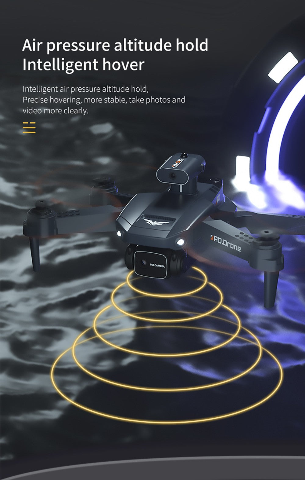 Skládací RC dron JJRC H106 s funkcí vyhýbání se překážkám ve všech směrech, kvadrokoptéra se dvěma kamerami - oranžová