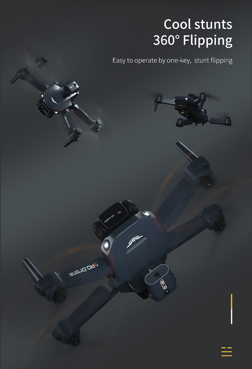 Skládací RC dron JJRC H106 s funkcí vyhýbání se překážkám ve všech směrech, kvadrokoptéra se dvěma kamerami - oranžová