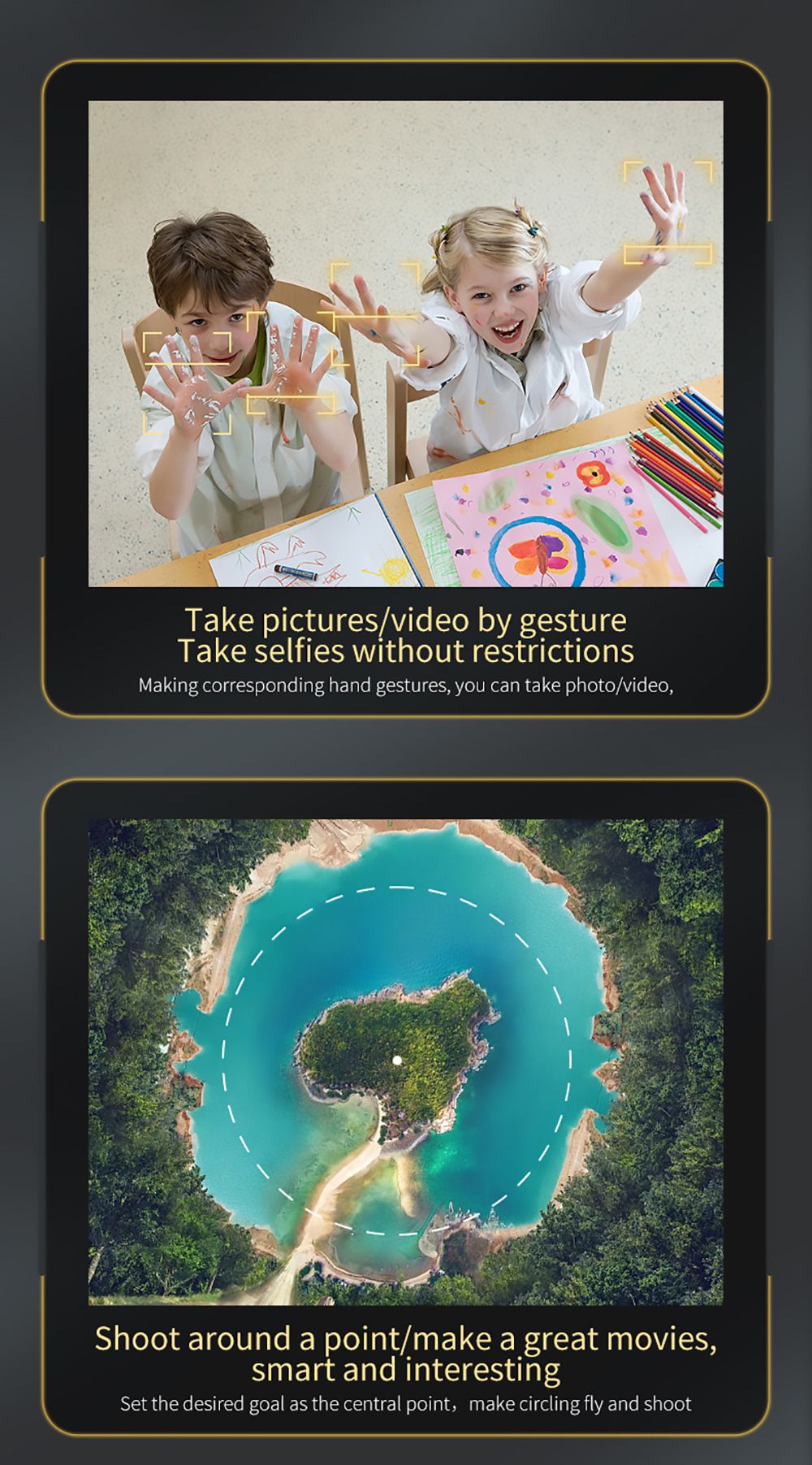 Skládací RC dron JJRC H106 s funkcí vyhýbání se překážkám ve všech směrech, kvadrokoptéra se dvěma kamerami - oranžová