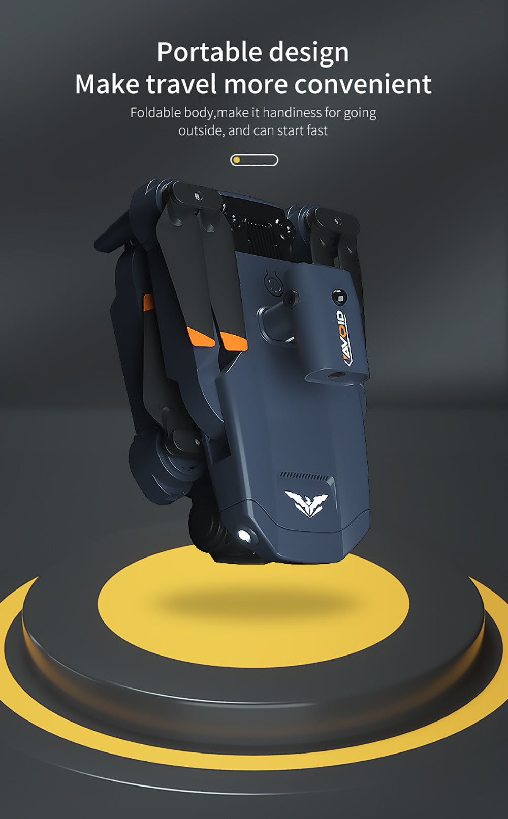 Skládací RC dron JJRC H106 s funkcí vyhýbání se překážkám ve všech směrech, kvadrokoptéra se dvěma kamerami - oranžová