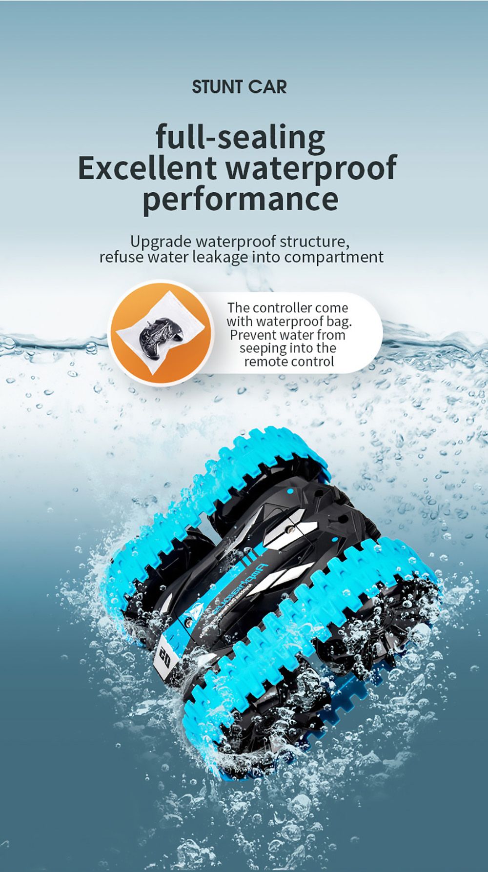 JJRC Q113 1:24 RC kaskadérské auto 4WD 360° otočné 2v1 vodotěsné vodní a pozemní driftové obojživelné modely vozidel - oranžové