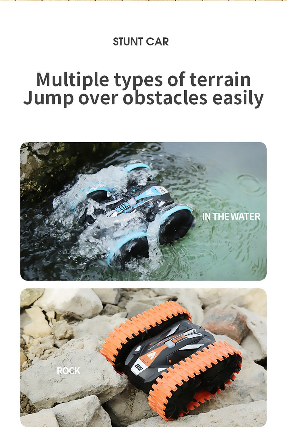 JJRC Q113 1:24 RC kaskadérské auto 4WD 360° otočné 2v1 vodotěsné vodní a pozemní driftové obojživelné modely vozidel - oranžové