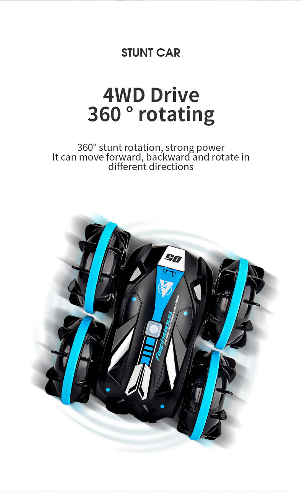 JJRC Q113 1:24 RC kaskadérské auto 4WD 360° otočné 2v1 vodotěsné vodní a pozemní driftové obojživelné modely vozidel - oranžové