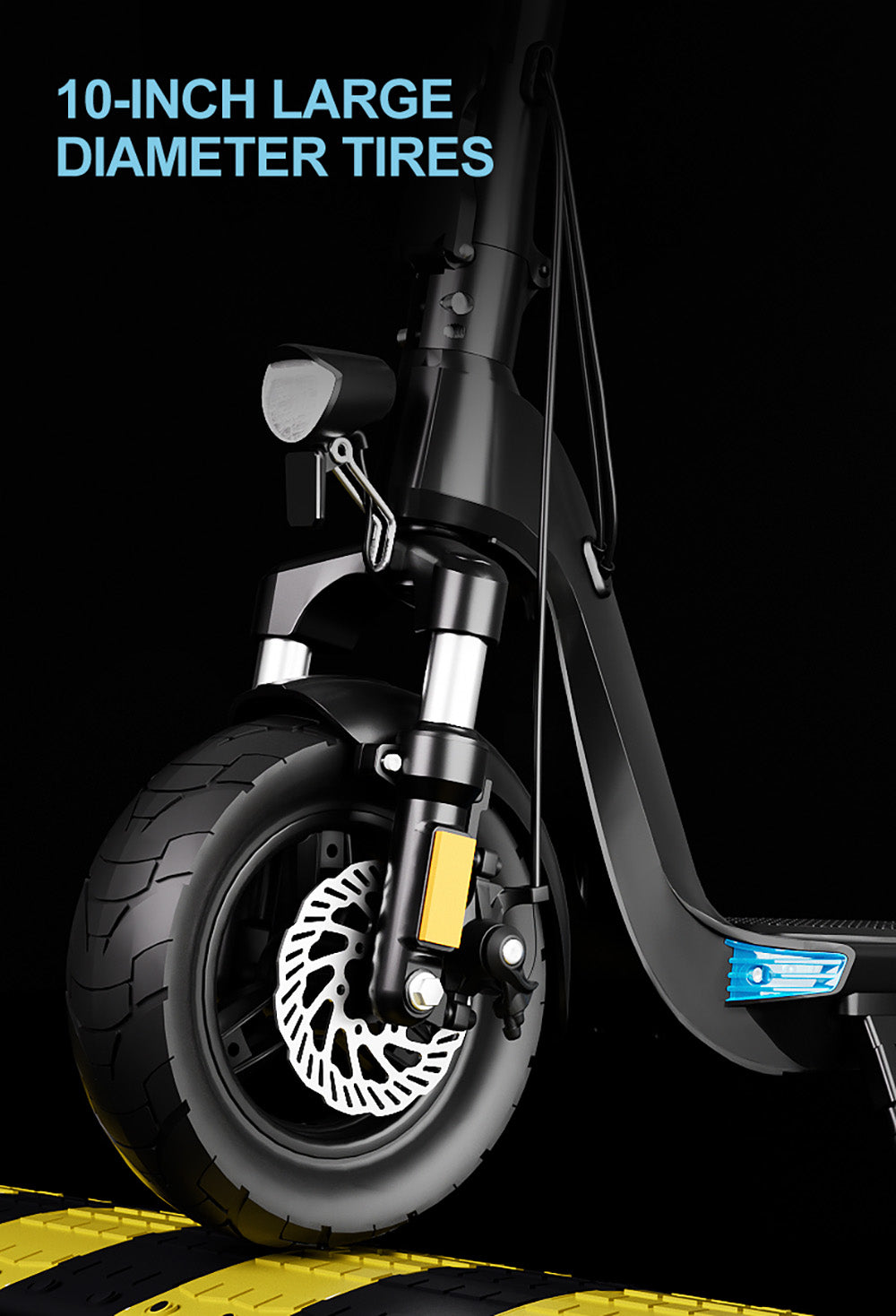 Elektrická koloběžka JOYOR C10, motor 500 W, baterie 48 V 10,4 Ah, pneumatiky 10 palců, maximální rychlost 45 km/h, dojezd 30–50 km, maximální zatížení 120 kg, přední a zadní kotoučová brzda