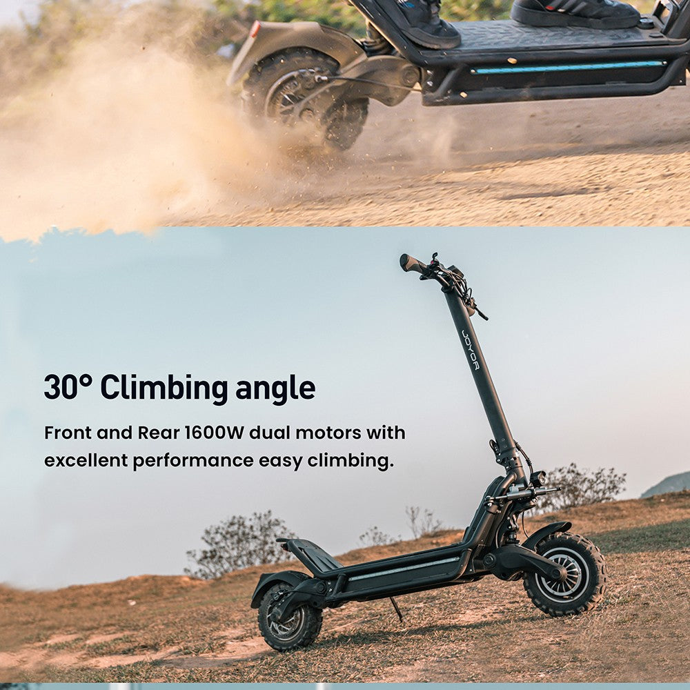 JOYOR E6-S 11palcová terénní elektrická koloběžka 1600W*2 dvojitý motor 60V 31,5Ah baterie 80km/h maximální rychlost hydraulické brzdy dojezd 100km - černá