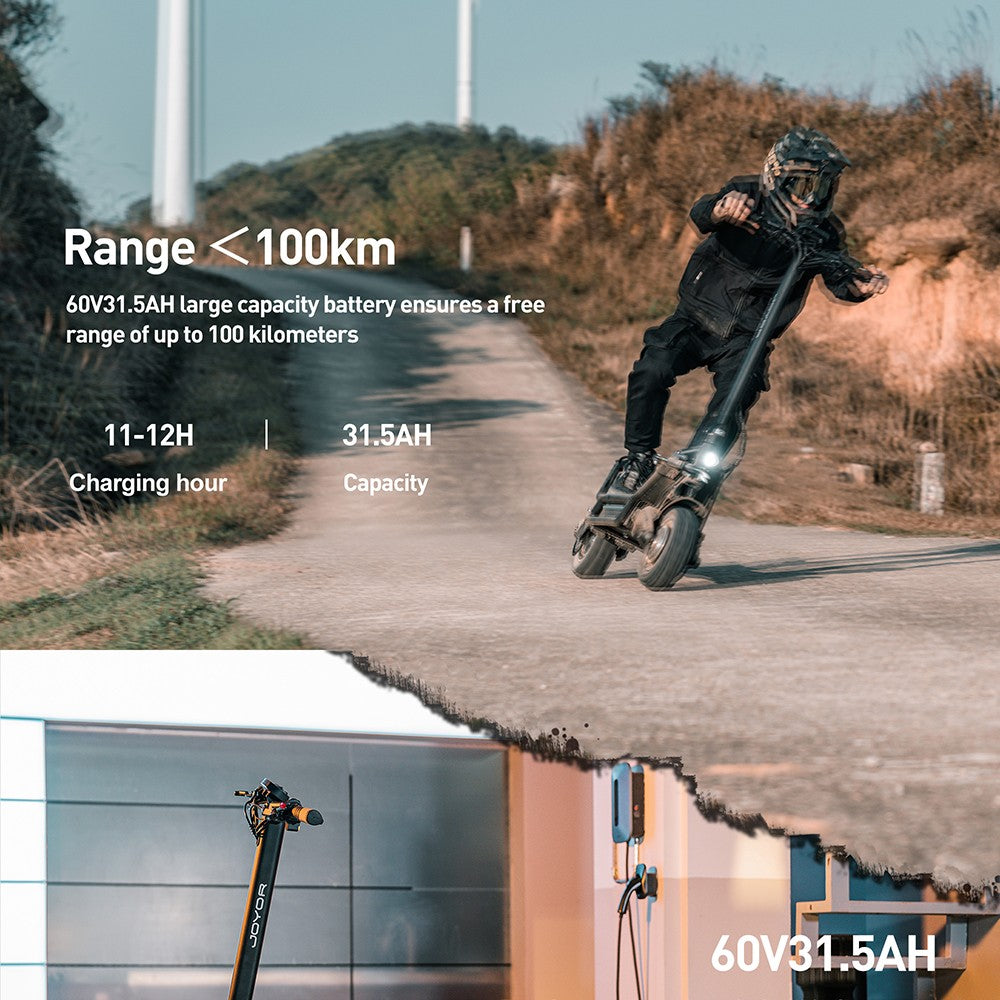 JOYOR E6-S 11palcová terénní elektrická koloběžka 1600W*2 dvojitý motor 60V 31,5Ah baterie 80km/h maximální rychlost hydraulické brzdy dojezd 100km - černá