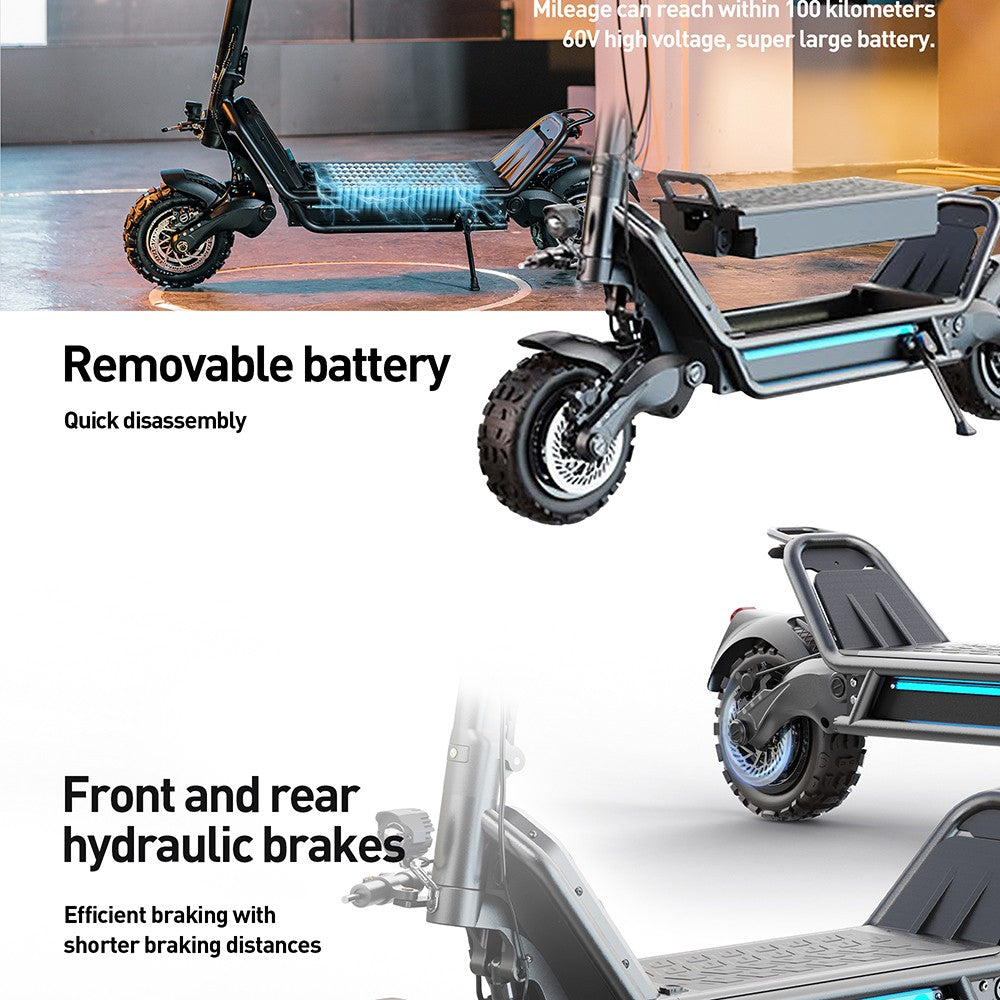 JOYOR E6-S 11palcová terénní elektrická koloběžka 1600W*2 dvojitý motor 60V 31,5Ah baterie 80km/h maximální rychlost hydraulické brzdy dojezd 100km - černá