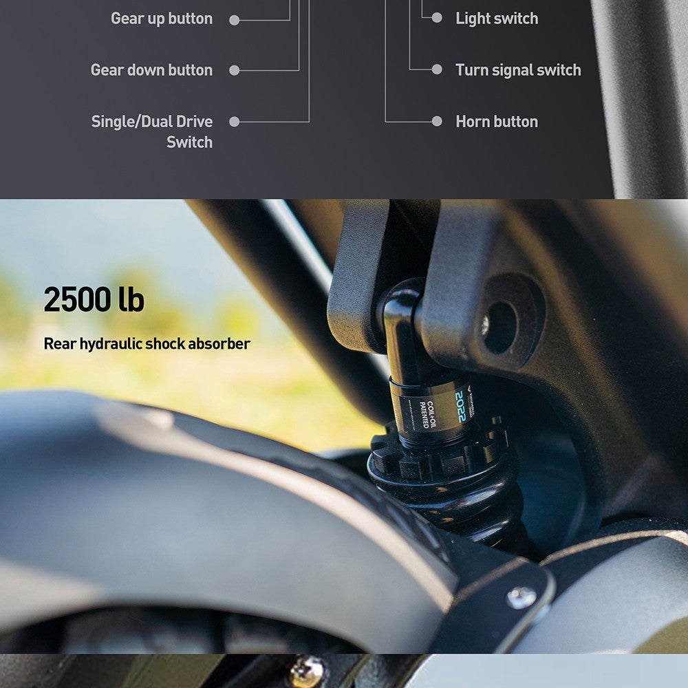 JOYOR E6-S 11palcová terénní elektrická koloběžka 1600W*2 dvojitý motor 60V 31,5Ah baterie 80km/h maximální rychlost hydraulické brzdy dojezd 100km - černá