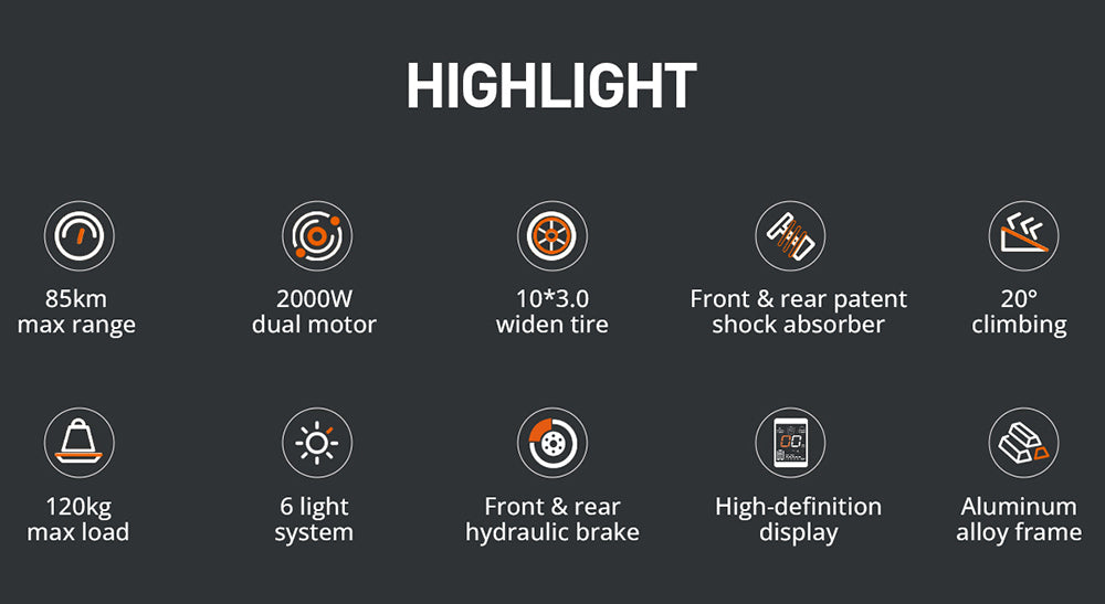 Elektrická koloběžka JOYOR S10-Z, 10palcové terénní pneumatiky, 60V 18Ah baterie, 1000W*2, dvojitý motor, dojezd 70-85 km, zatížení 120 kg, dvojité hydraulické kotoučové brzdy, tlumiče, směrové světlo, inteligentní LED displej, aktualizace z S10-S - černá