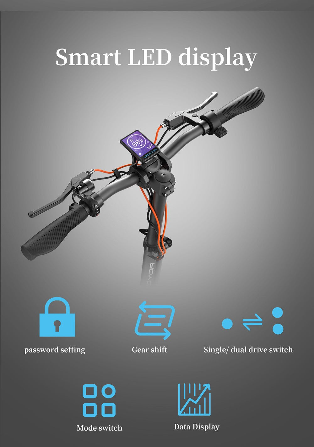 Elektrická koloběžka JOYOR S10-S 60V 18Ah baterie, duální motor 1000W, maximální rychlost 65 km/h, dojezd 70-85 km, černá