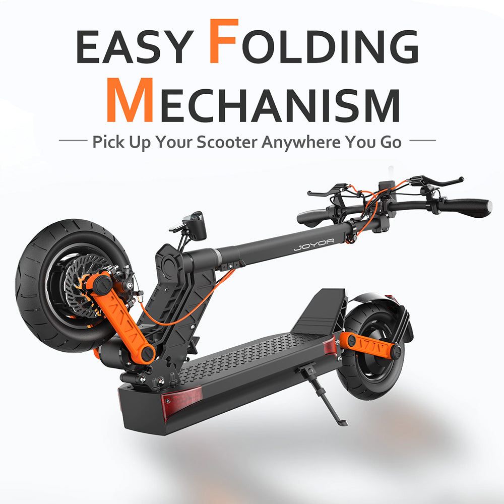 Elektrická koloběžka JOYOR S10-S 10palcové terénní pneumatiky 60V 18Ah baterie 2*1000W dvojitý motor 65km/h maximální rychlost 70-85km dojezd 120kg zatížení dvojité hydraulické kotoučové brzdy - černá