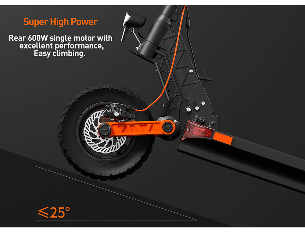 Elektrická koloběžka JOYOR S5-Z, baterie 48 V 13 Ah, motor 600 W, pneumatiky 10*3,0 palce, rychlost 25 km/h, dojezd 55 km, rám z hliníkové slitiny, 6 světel, směrová světla, dvojitá kotoučová brzda - černá