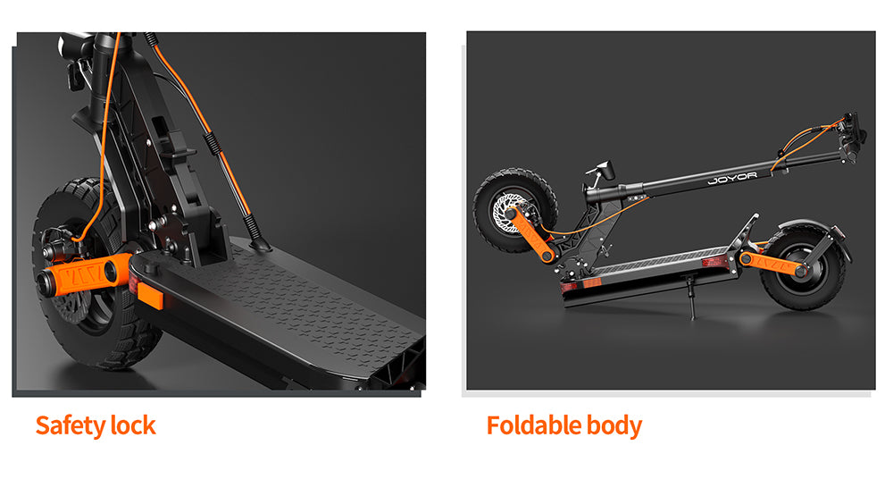 Elektrická koloběžka JOYOR S5-Z, baterie 48 V 13 Ah, motor 600 W, pneumatiky 10*3,0 palce, rychlost 25 km/h, dojezd 55 km, rám z hliníkové slitiny, 6 světel, směrová světla, dvojitá kotoučová brzda - černá