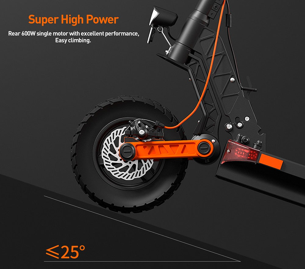 Elektrická koloběžka Joyor S8, motor 600 W, baterie 48 V 26 Ah, 10palcové pneumatiky, maximální rychlost 25 km/h, dojezd 90 km, dvojitá mechanická kotoučová brzda