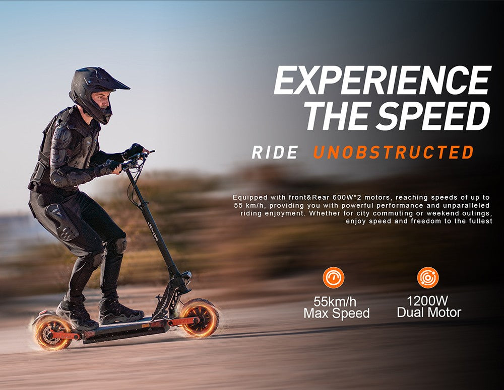 Elektrická koloběžka Joyor S8-S-Z se směrovými světly, motor 600 W*2, baterie 48 V 26 Ah, pneumatiky 10 palců, maximální rychlost 55 km/h, dojezd 75 km, dvojité hydraulické brzdy, přední a zadní tlumič, 6 světel