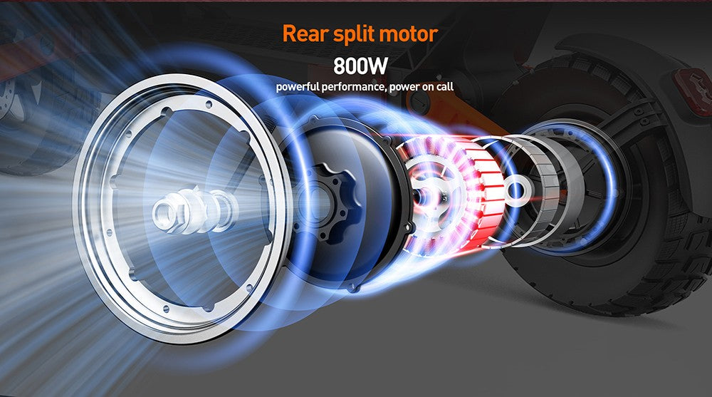 Elektrická koloběžka JOYOR S8E, motor 800 W, baterie 48 V 26 Ah, 10palcové pneumatiky, maximální rychlost 45 km/h, dojezd 80 km, přední a zadní kotoučová brzda, přední a zadní tlumič pérování