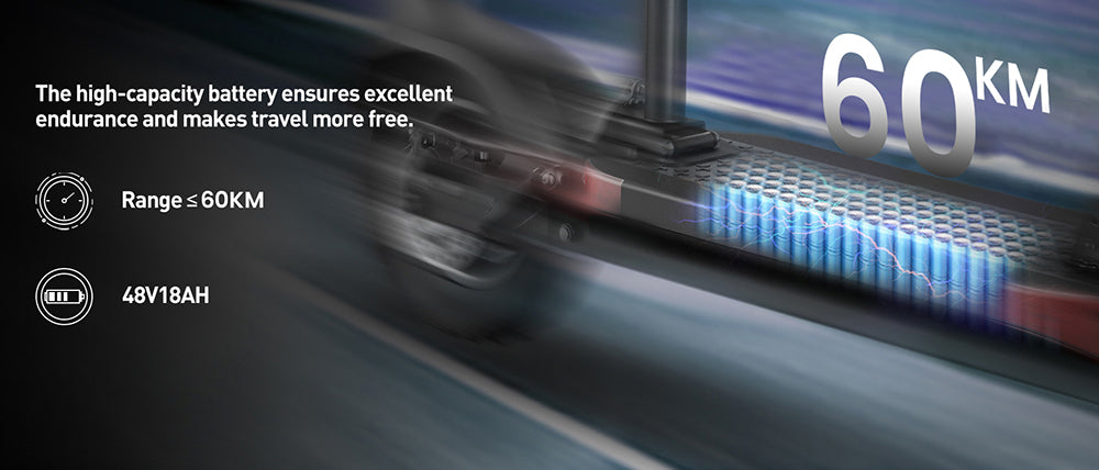 Elektrická koloběžka Joyor Y6-S se sedadlem, motor 500 W, baterie 48 V 18 Ah, pneumatiky 10 palců, maximální rychlost 25 km/h, dojezd 60 km, přední a zadní kotoučové brzdy, tlumič nárazů vpředu a hydraulický tlumič nárazů vzadu.