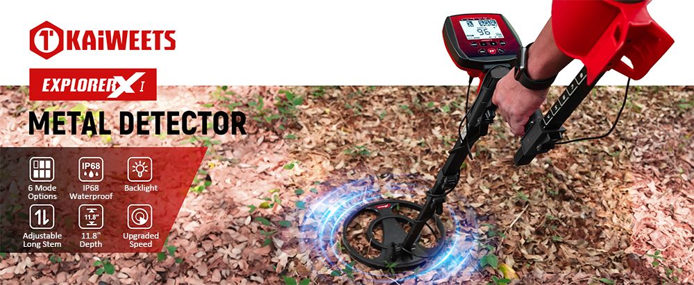 Detektor kovů KAIWEETS EXPLORER X I, 6 režimů detekce, LCD displej, nastavitelná dlouhá stopka, vodotěsná cívka IP68