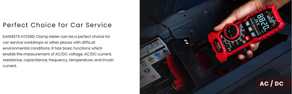 KAIWEETS HT208D Klešťový měřič INRUSH, proud 1000 A AC/DC, napětí 1000 V AC/DC, senzor NCV, tester elektrických zásuvek GFCI, testování nulového a fázového vodiče