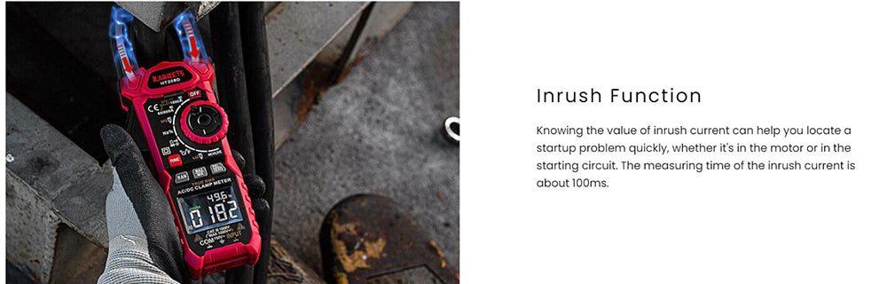 KAIWEETS HT208D Klešťový měřič INRUSH, proud 1000 A AC/DC, napětí 1000 V AC/DC, senzor NCV, tester elektrických zásuvek GFCI, testování nulového a fázového vodiče