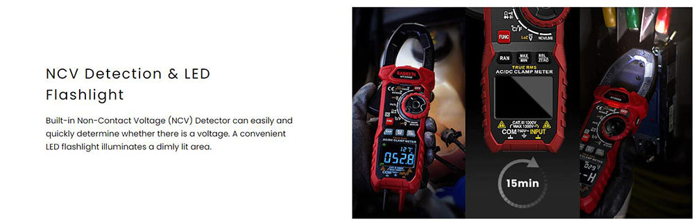 KAIWEETS HT208D Klešťový měřič INRUSH, proud 1000 A AC/DC, napětí 1000 V AC/DC, senzor NCV, tester elektrických zásuvek GFCI, testování nulového a fázového vodiče